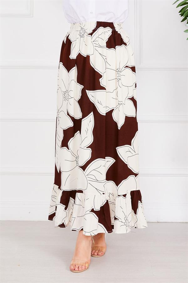 Floral Patterned Skirt Brown