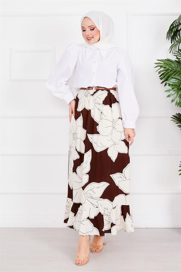 Floral Patterned Skirt Brown