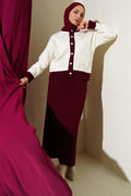 Floral Patterned Skirted Knitwear 2 Piece Set Burgundy