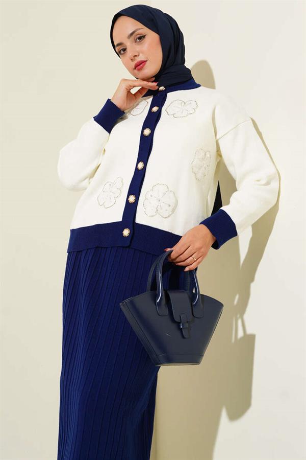 Floral Patterned Skirted Knitwear 2 Piece Set in Saks