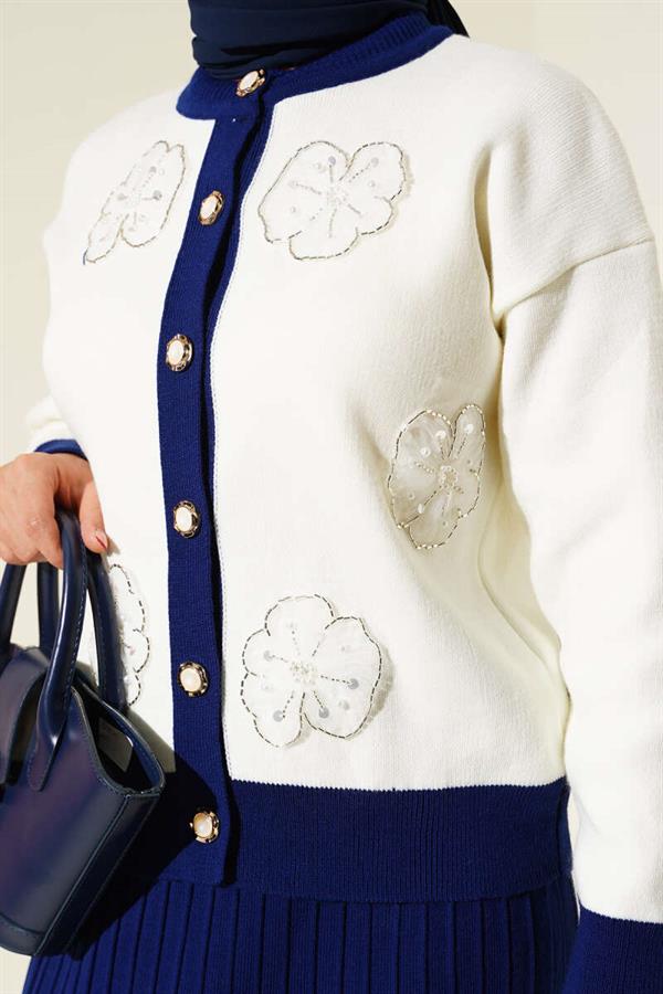 Floral Patterned Skirted Knitwear 2 Piece Set in Saks