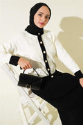 Floral Patterned Skirted Knitwear 2 Piece Set Black