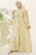 Floral Patterned Dress with Gold Buckle, Pistachio Green
