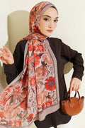 Floral Patterned Italian Chiffon Shawl Latte