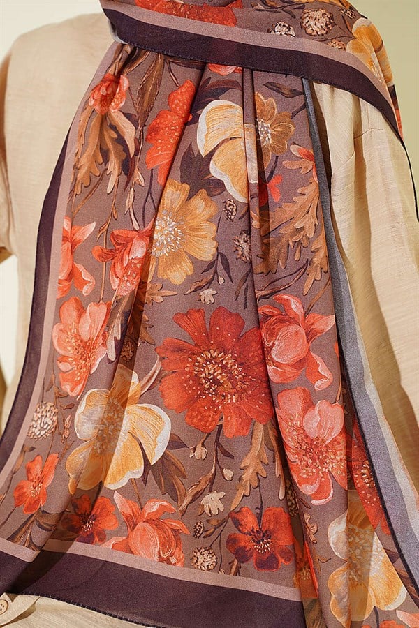 Floral Patterned Italian Chiffon Scarf, Plum