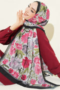 Floral Patterned Italian Chiffon Scarf, Black and Grey