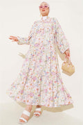 Pink Floral Patterned Flared Dress