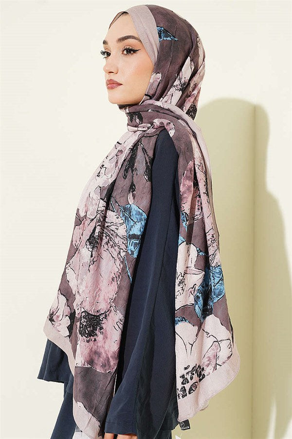 Floral Patterned Liva Crash Modal Scarf, Beige