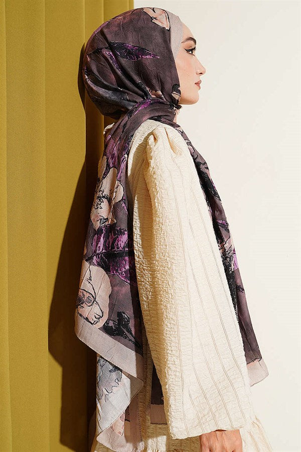 Floral Patterned Liva Crash Modal Scarf Wheat