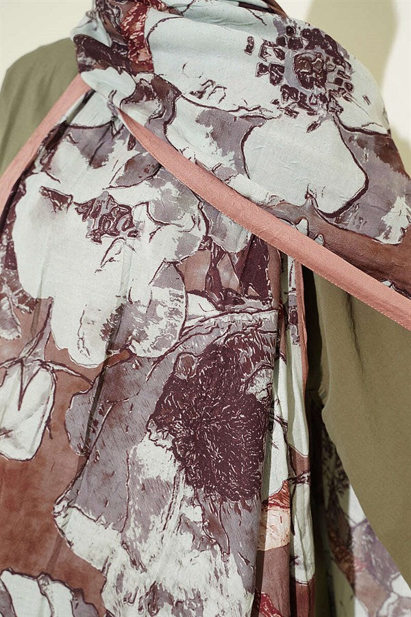 Floral Patterned Liva Crash Modal Scarf Camel