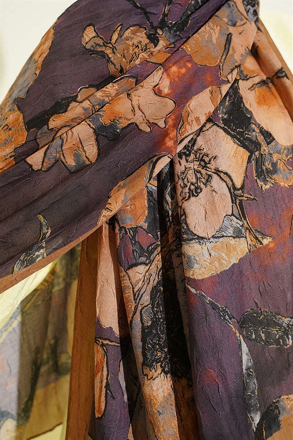 Floral Patterned Liva Crash Modal Scarf Mustard