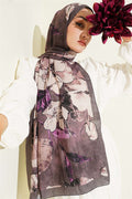 Floral Patterned Liva Crash Modal Scarf, Dark Mink
