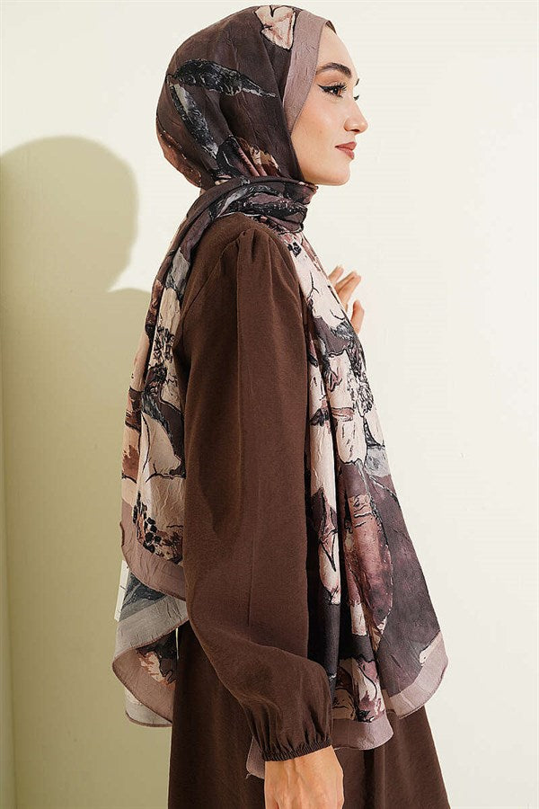 Floral Patterned Liva Crash Modal Scarf, Sand Beige