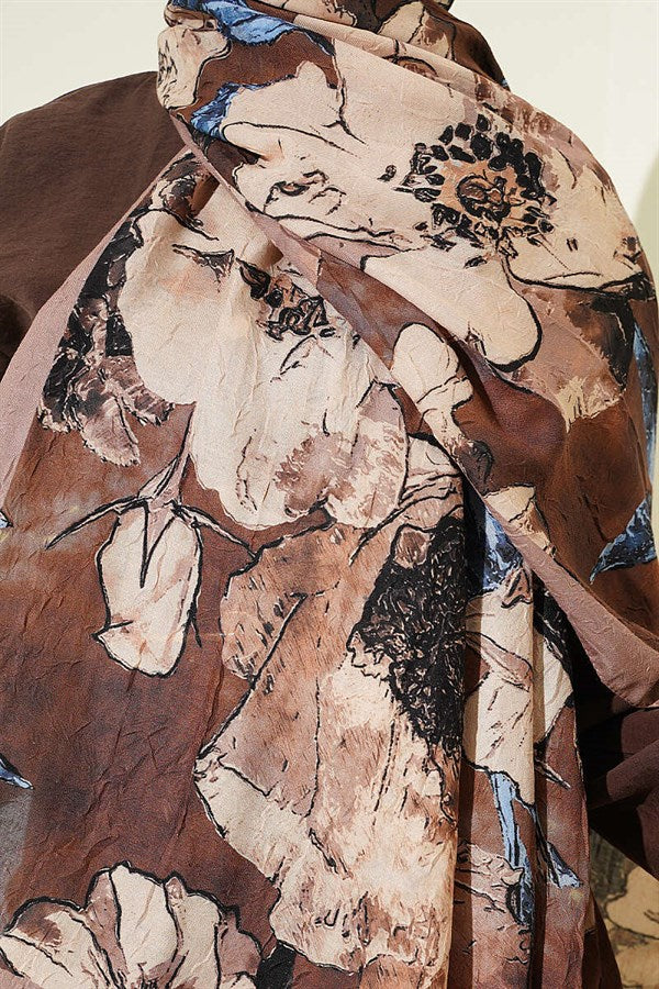 Floral Patterned Liva Crash Modal Scarf Latte
