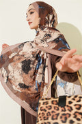 Floral Patterned Liva Crash Modal Scarf Latte