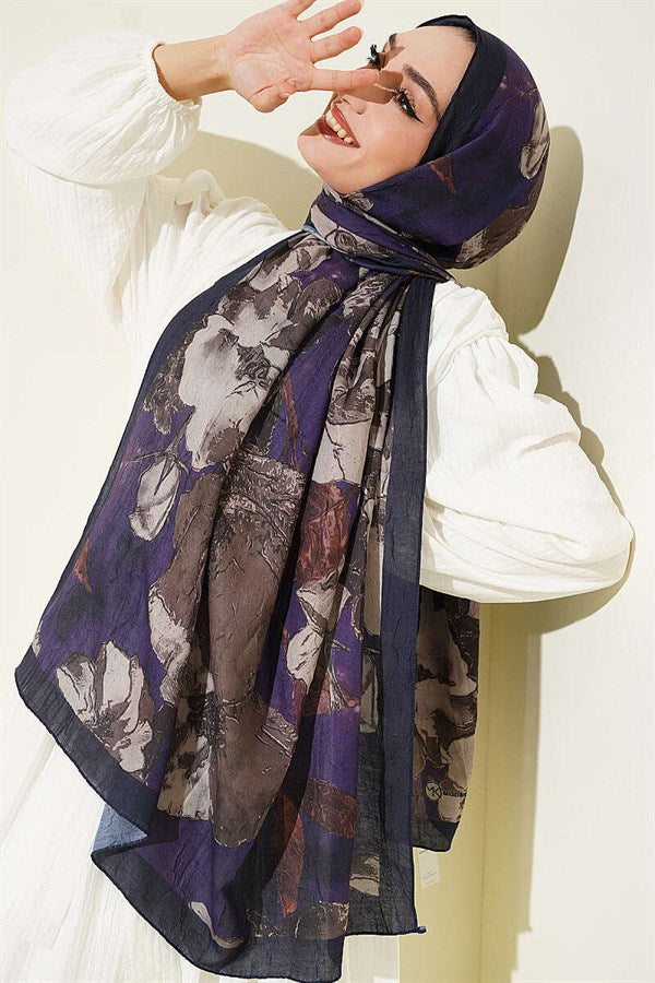 Floral Patterned Liva Crash Modal Scarf Parliament