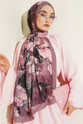 Floral Patterned Liva Crash Modal Scarf Soft Brown