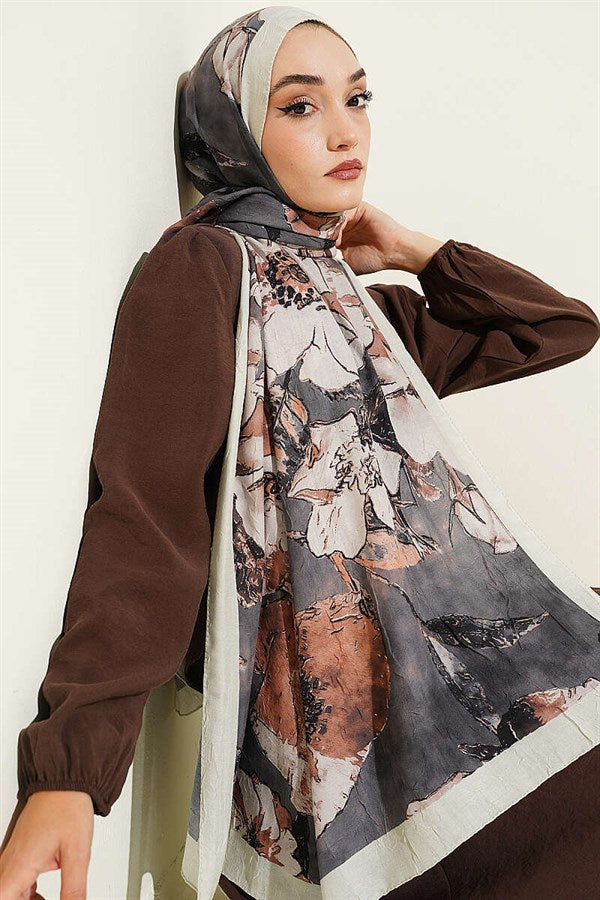Floral Patterned Liva Crash Modal Scarf, Aqua Green