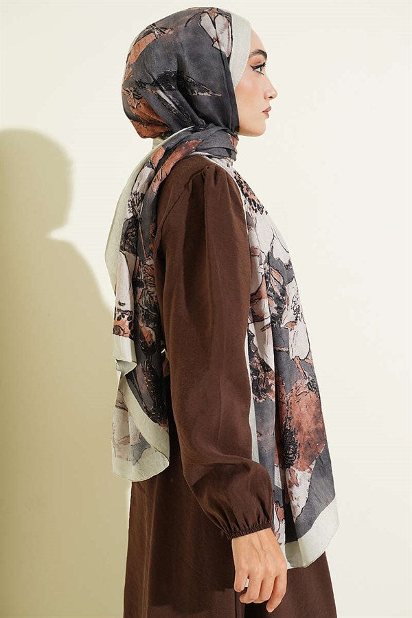 Floral Patterned Liva Crash Modal Scarf, Aqua Green