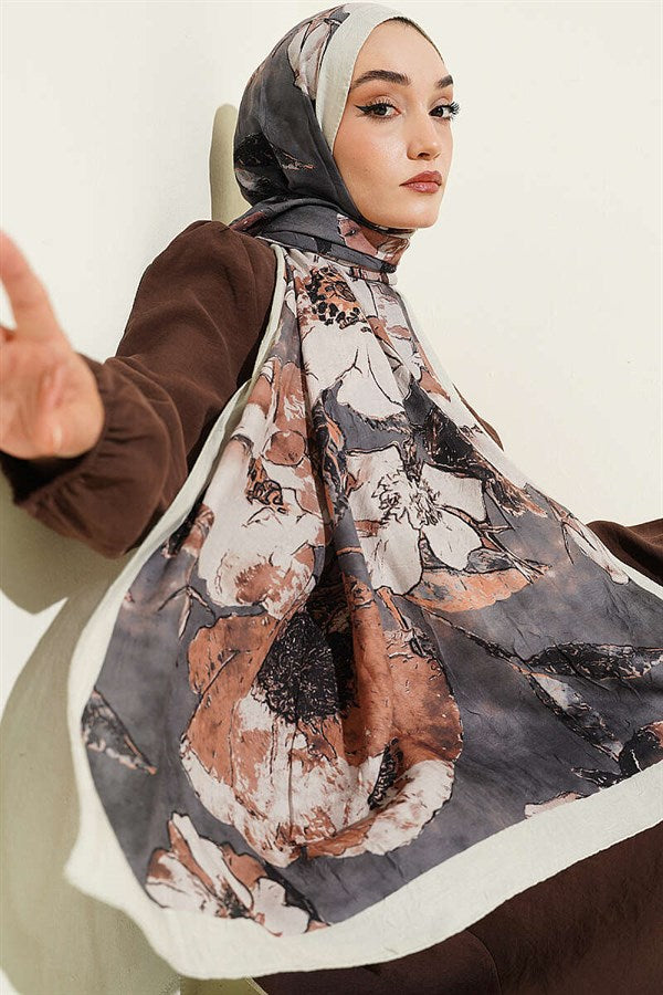 Floral Patterned Liva Crash Modal Scarf, Aqua Green