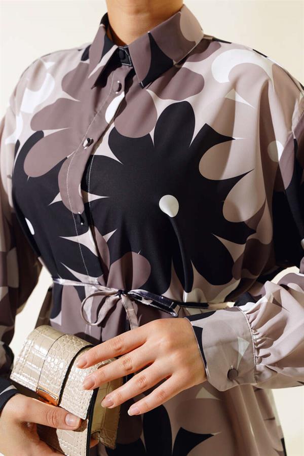 Floral Patterned Casual Shirt Mink