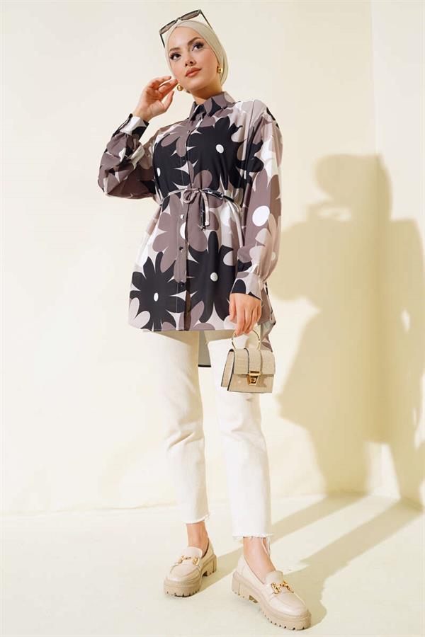 Floral Patterned Casual Shirt Mink