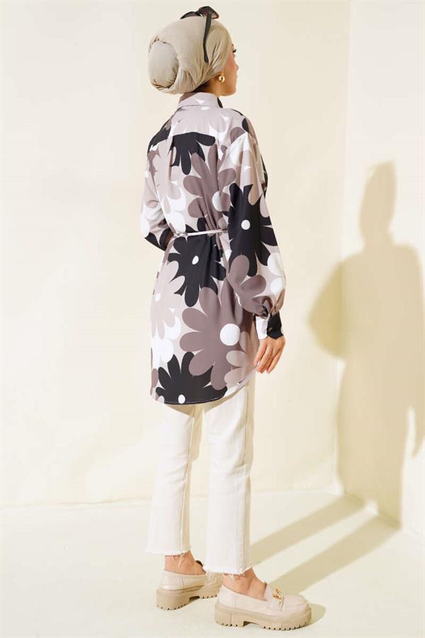 Floral Patterned Casual Shirt Mink