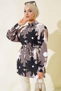Floral Patterned Casual Shirt Mink