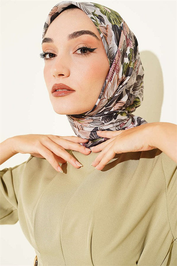 Floral Patterned Soft Scarf Light Mink