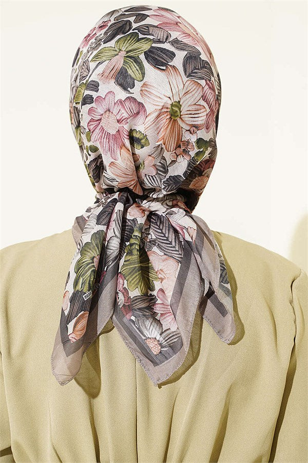 Floral Patterned Soft Scarf Light Mink