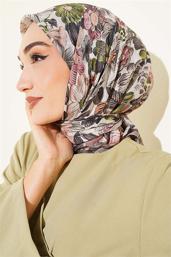 Floral Patterned Soft Scarf Light Mink
