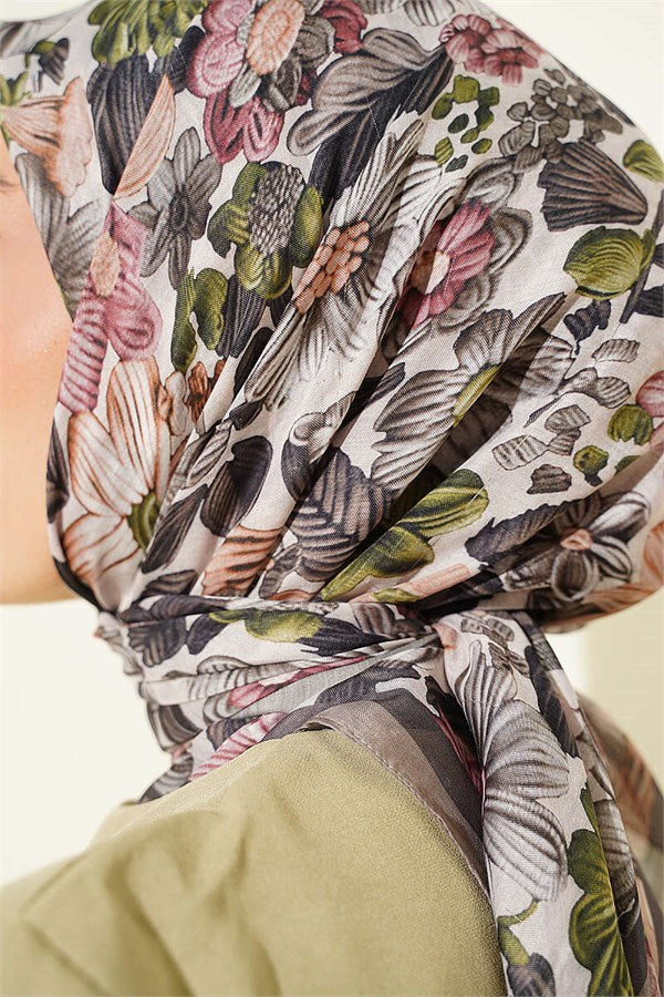 Floral Patterned Soft Scarf Light Mink