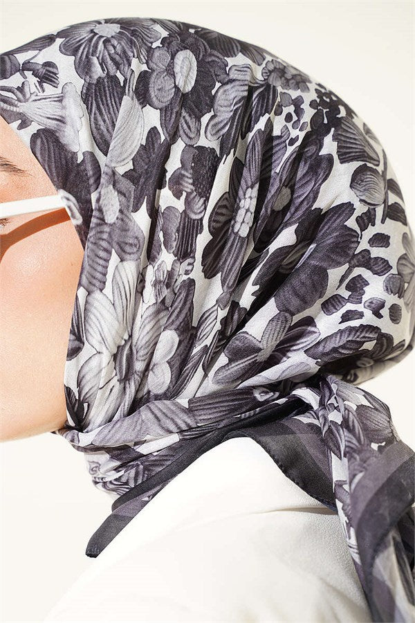 Floral Patterned Soft Scarf Anthracite