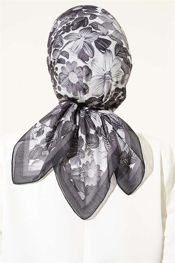 Floral Patterned Soft Scarf Anthracite