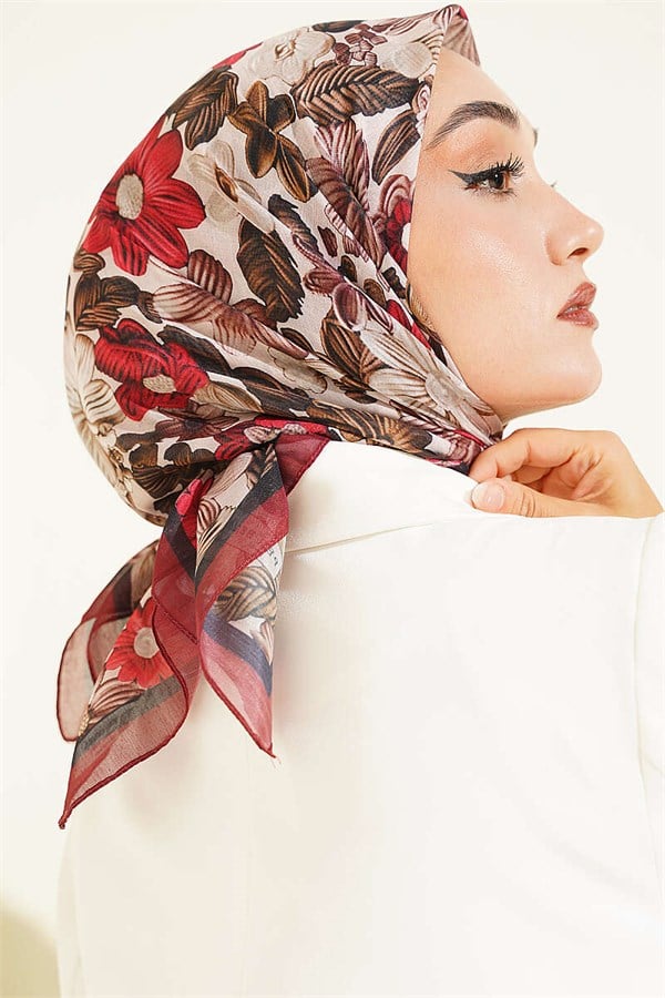Floral Patterned Soft Scarf, Burgundy