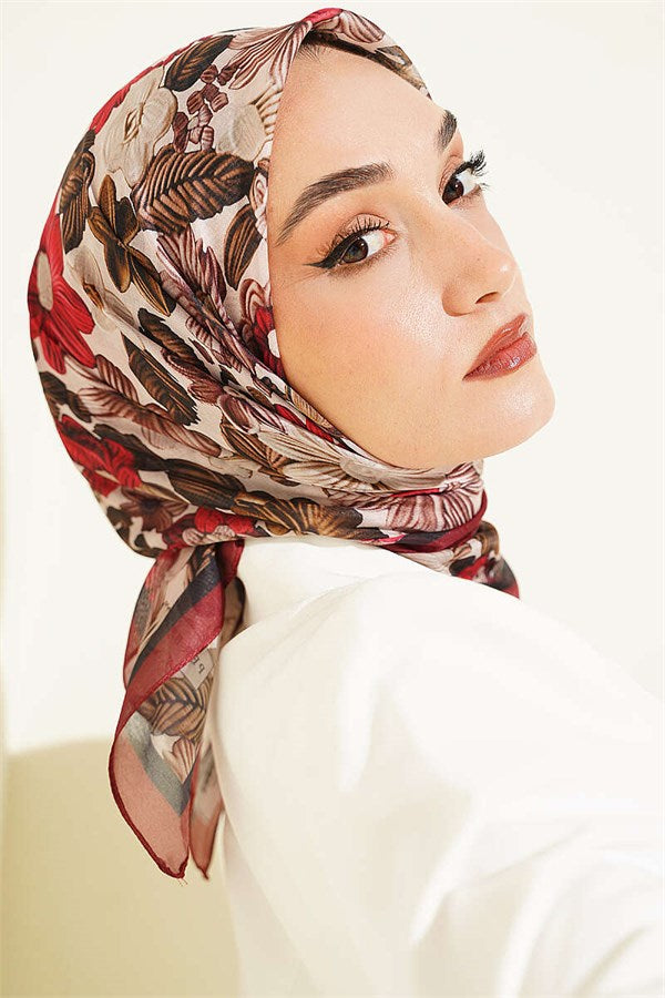 Floral Patterned Soft Scarf, Burgundy