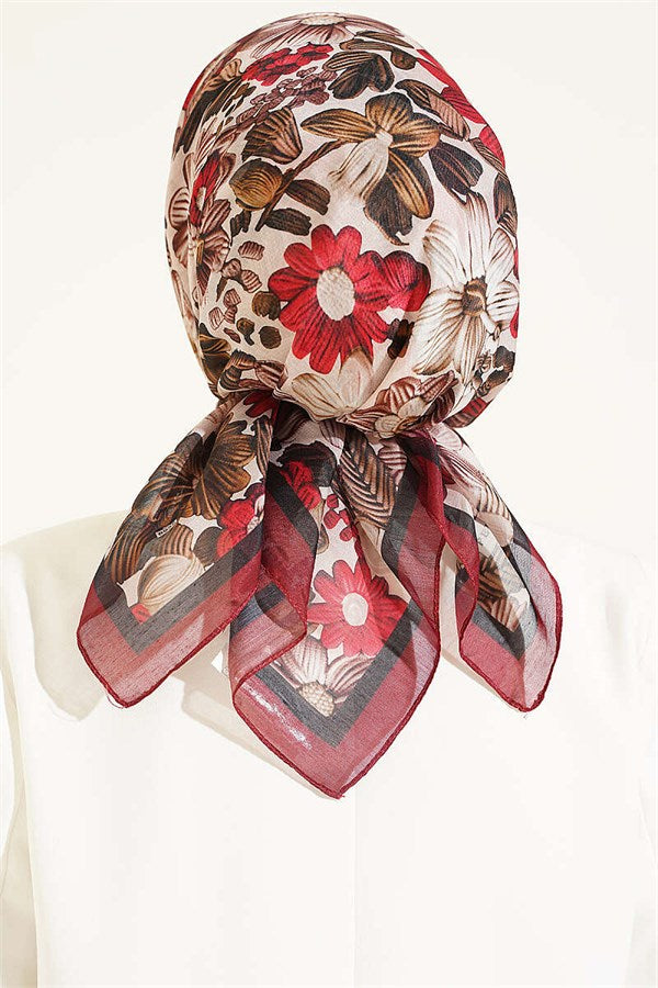 Floral Patterned Soft Scarf, Burgundy