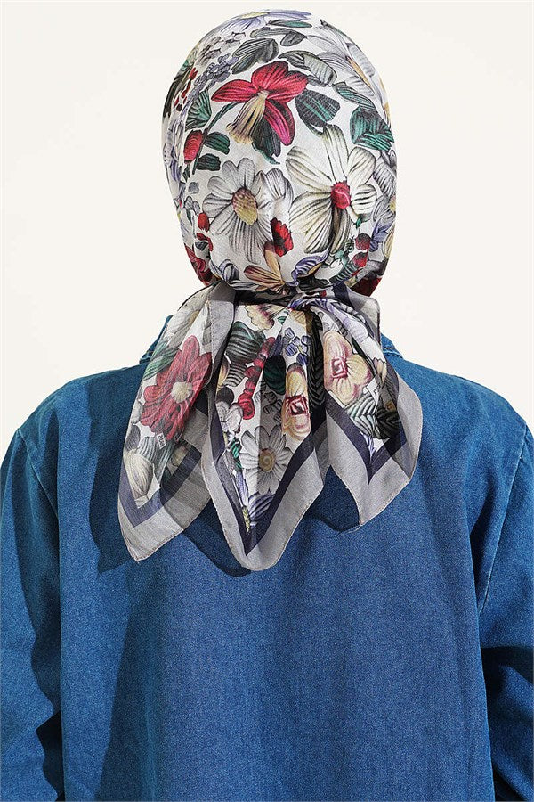 Floral Patterned Soft Scarf Grey