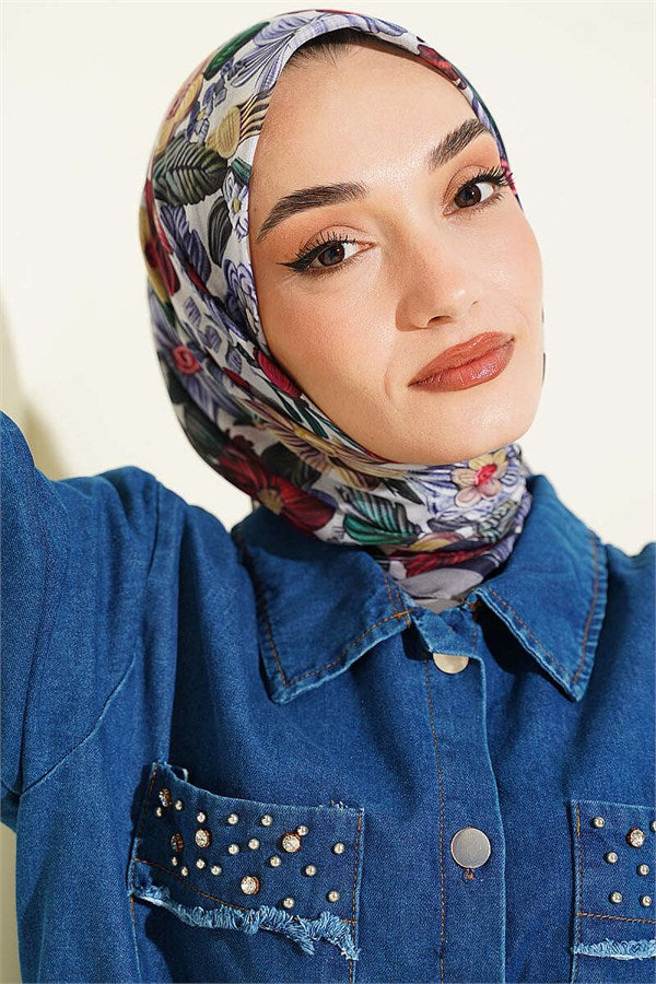 Floral Patterned Soft Scarf Grey