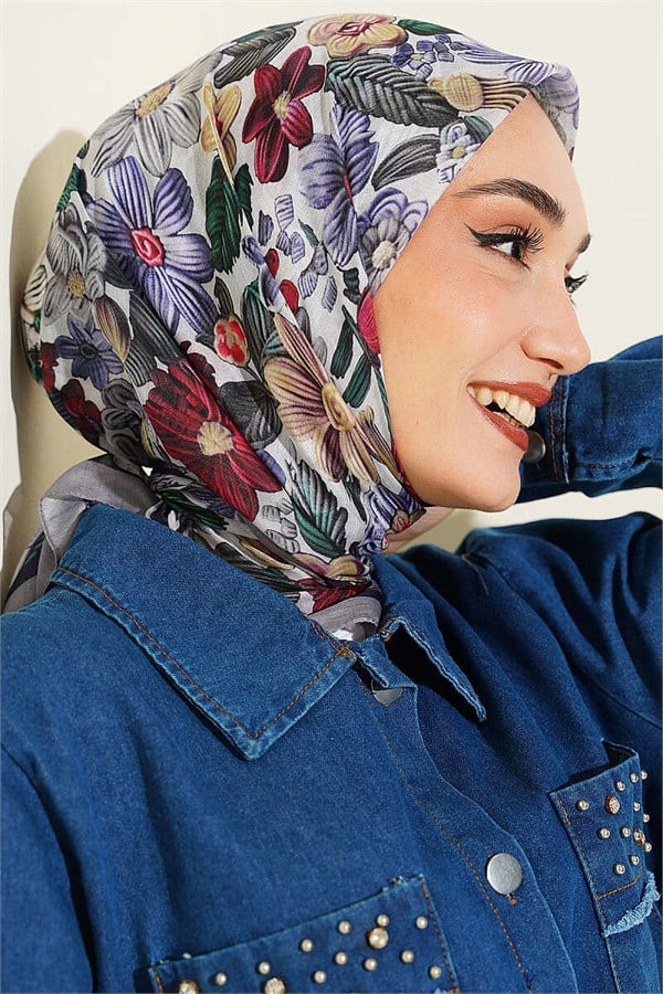 Floral Patterned Soft Scarf Grey