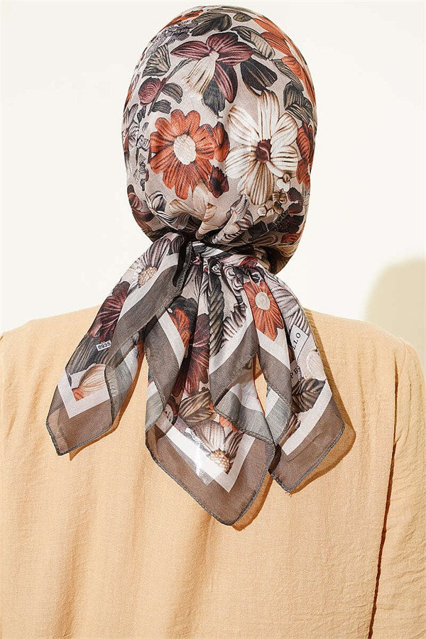 Floral Patterned Soft Scarf Khaki