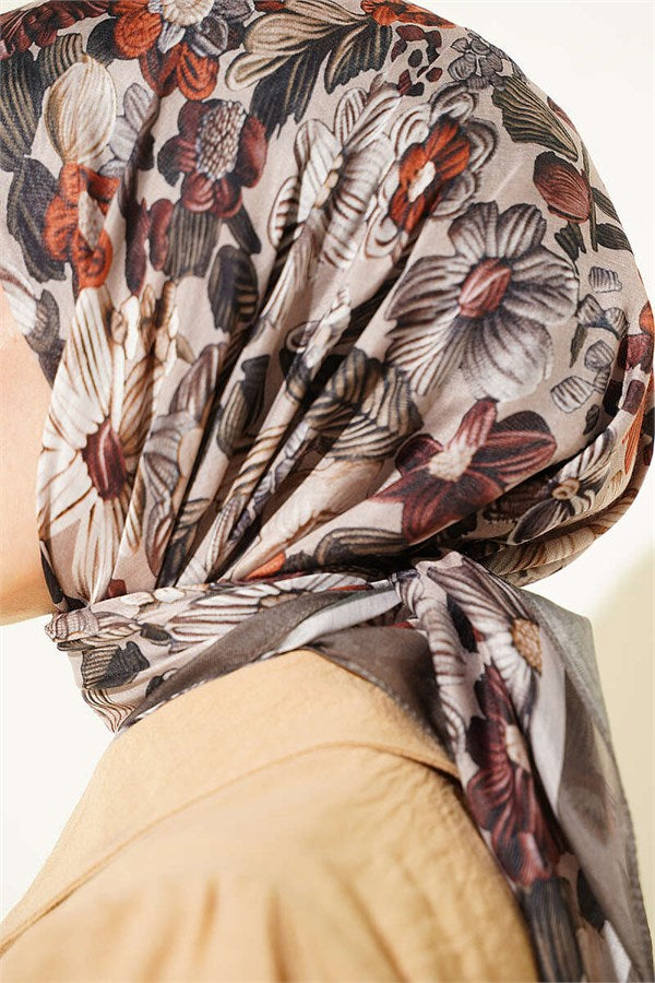 Floral Patterned Soft Scarf Khaki