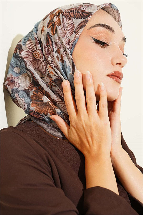 Floral Patterned Soft Scarf Coffee