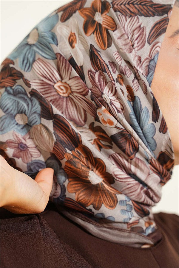 Floral Patterned Soft Scarf Coffee
