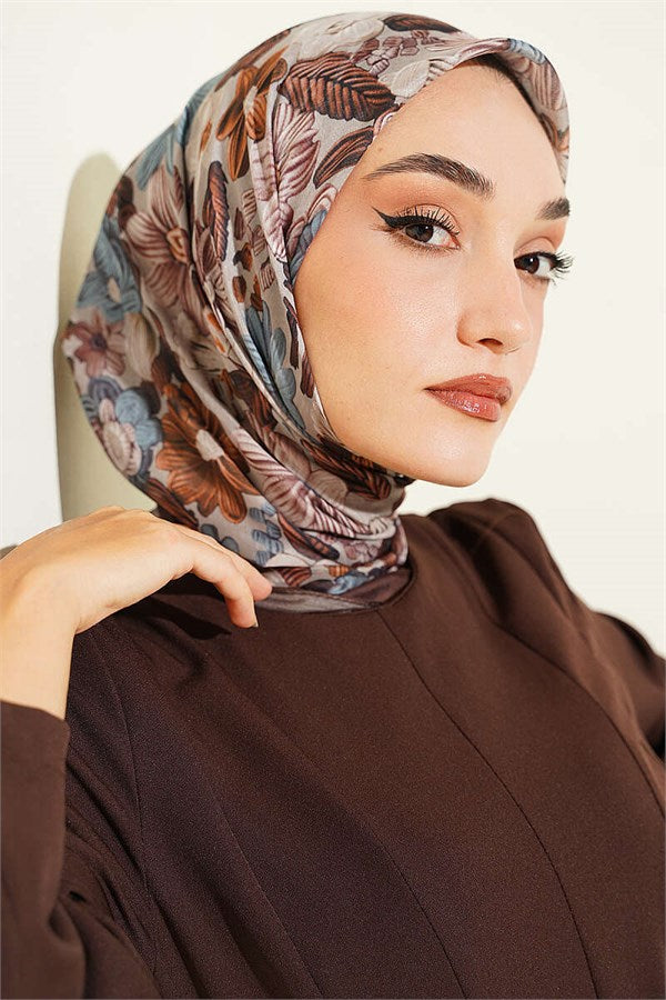 Floral Patterned Soft Scarf Coffee