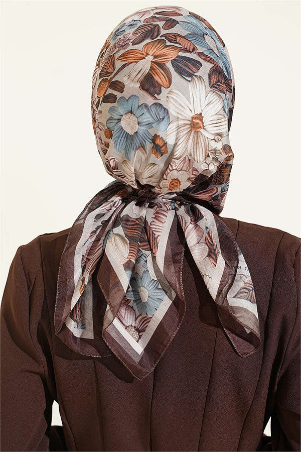 Floral Patterned Soft Scarf Coffee