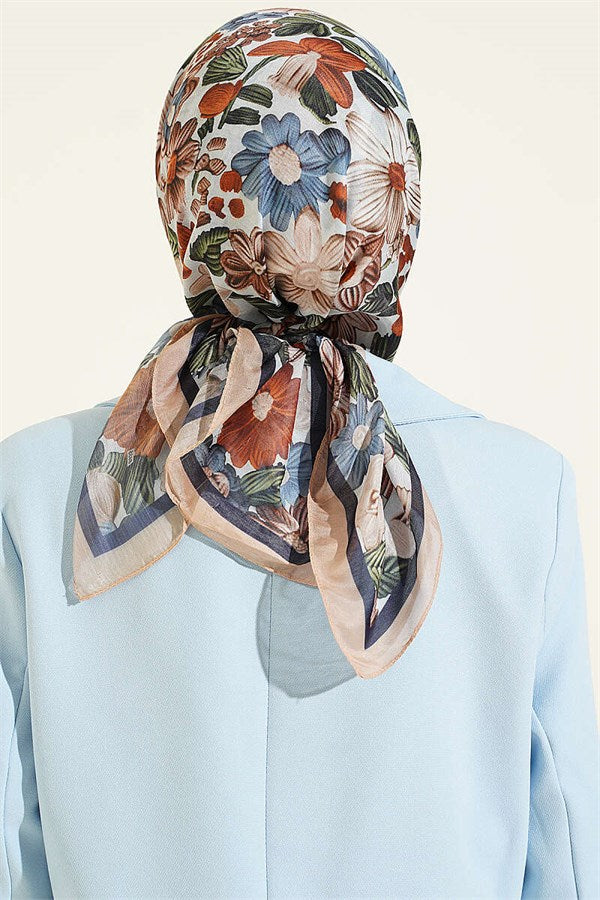 Floral Patterned Soft Scarf, Sand Beige