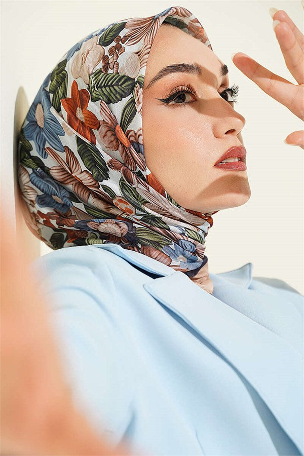 Floral Patterned Soft Scarf, Sand Beige