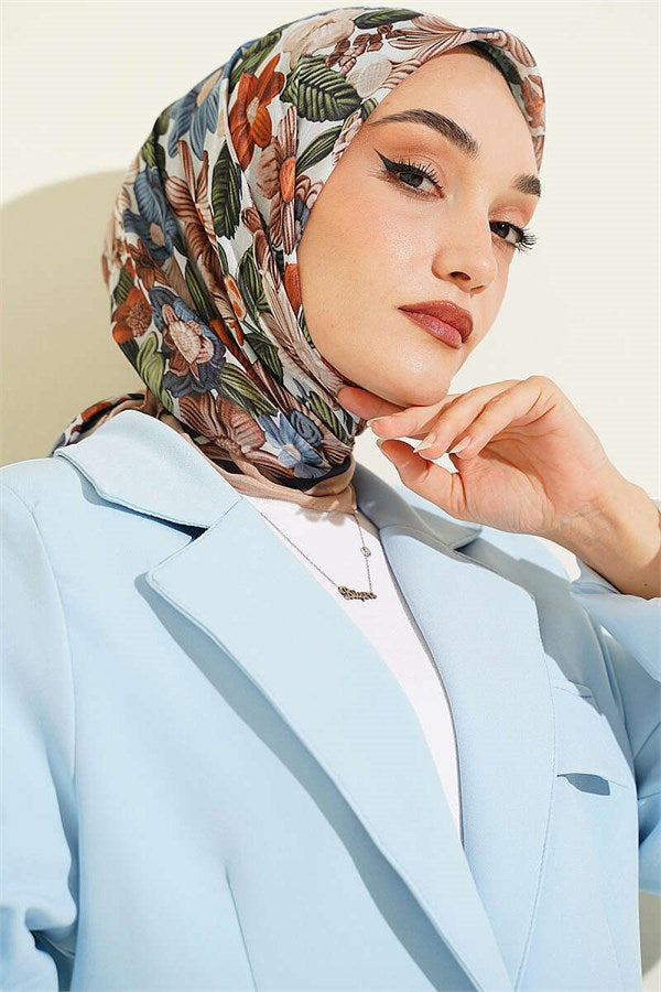Floral Patterned Soft Scarf, Sand Beige