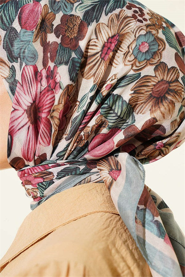 Floral Patterned Soft Scarf Mint